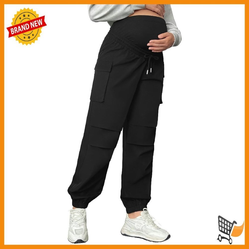 Maternity Cargo Joggers Over Belly Pregnancy Sweatpants Stretch Scrub Pants